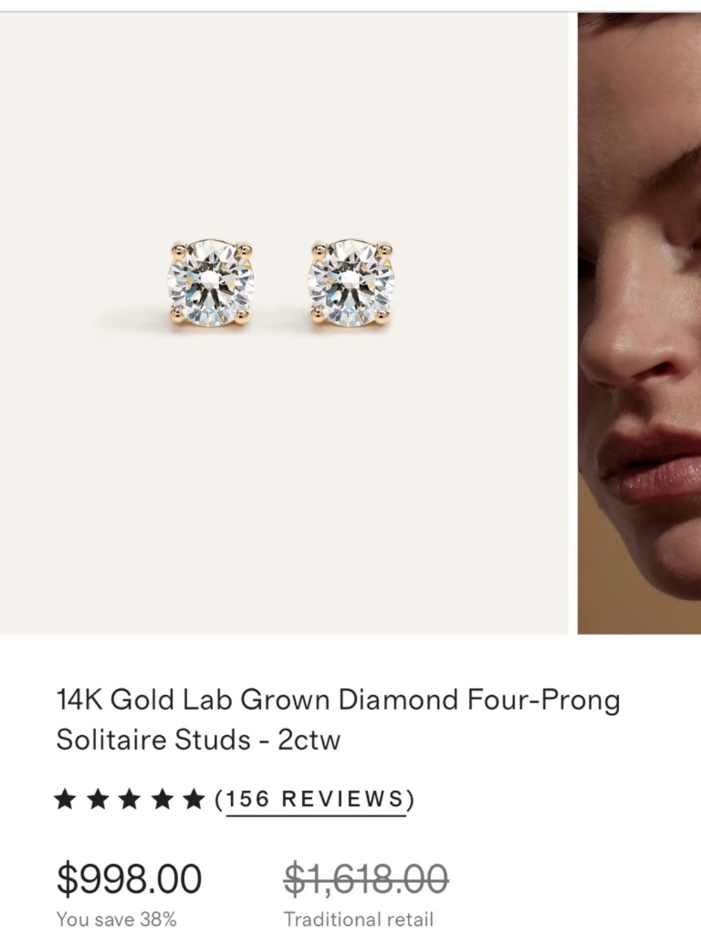 14K Gold Lab-Grown Diamond Solitaire Stud Earrings